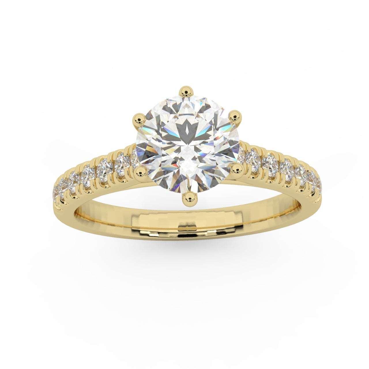 6 Claw Round Diamond Engagement Ring - Micro Pave Set - Image 3
