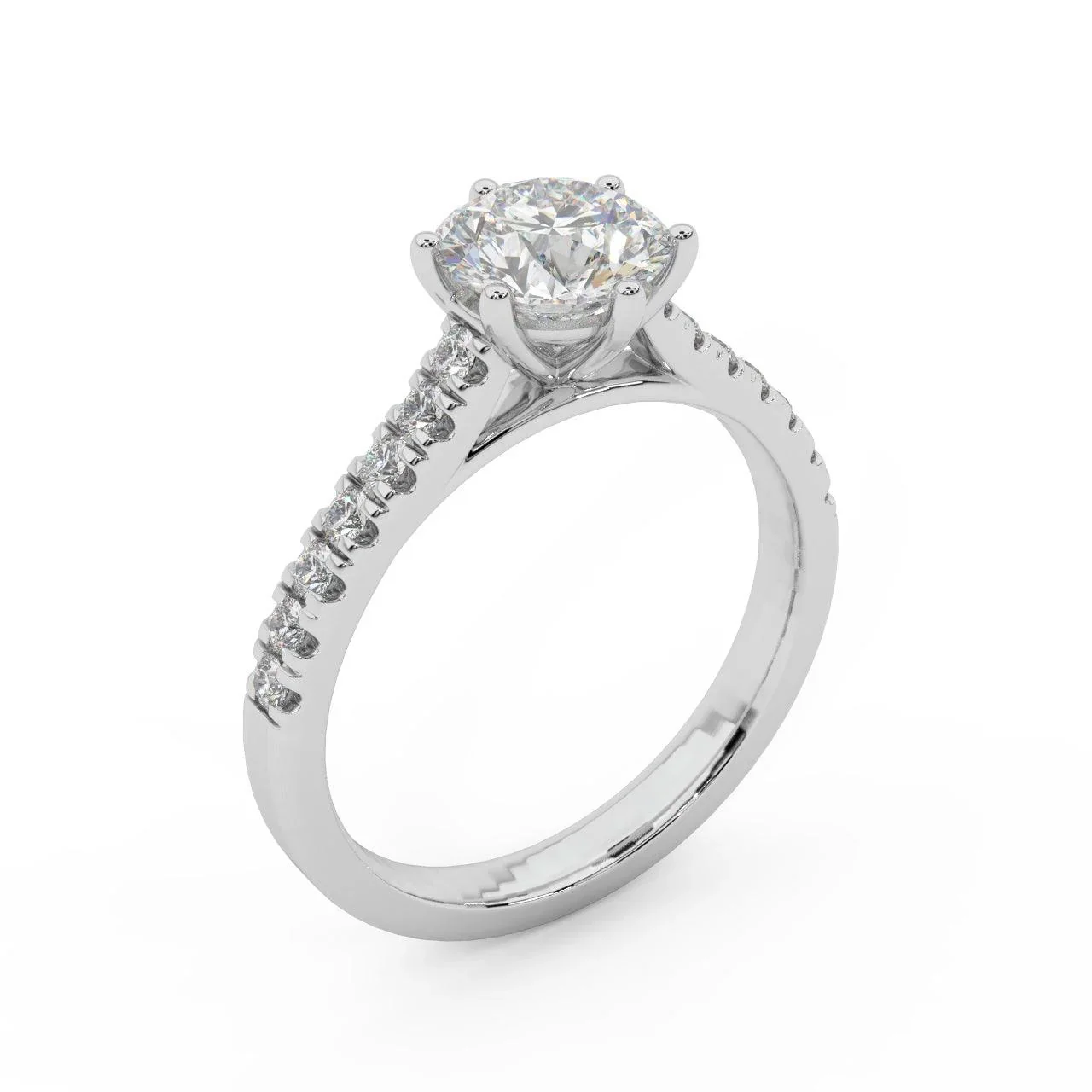 6 Claw Round Diamond Engagement Ring - Micro Pave Set - Image 5