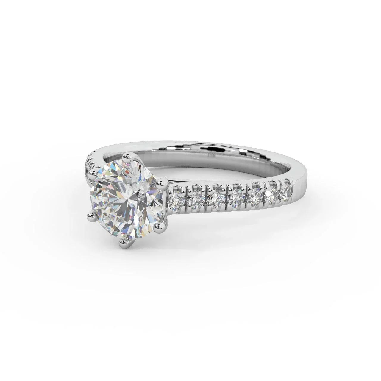 6 Claw Round Diamond Engagement Ring - Micro Pave Set - Image 6
