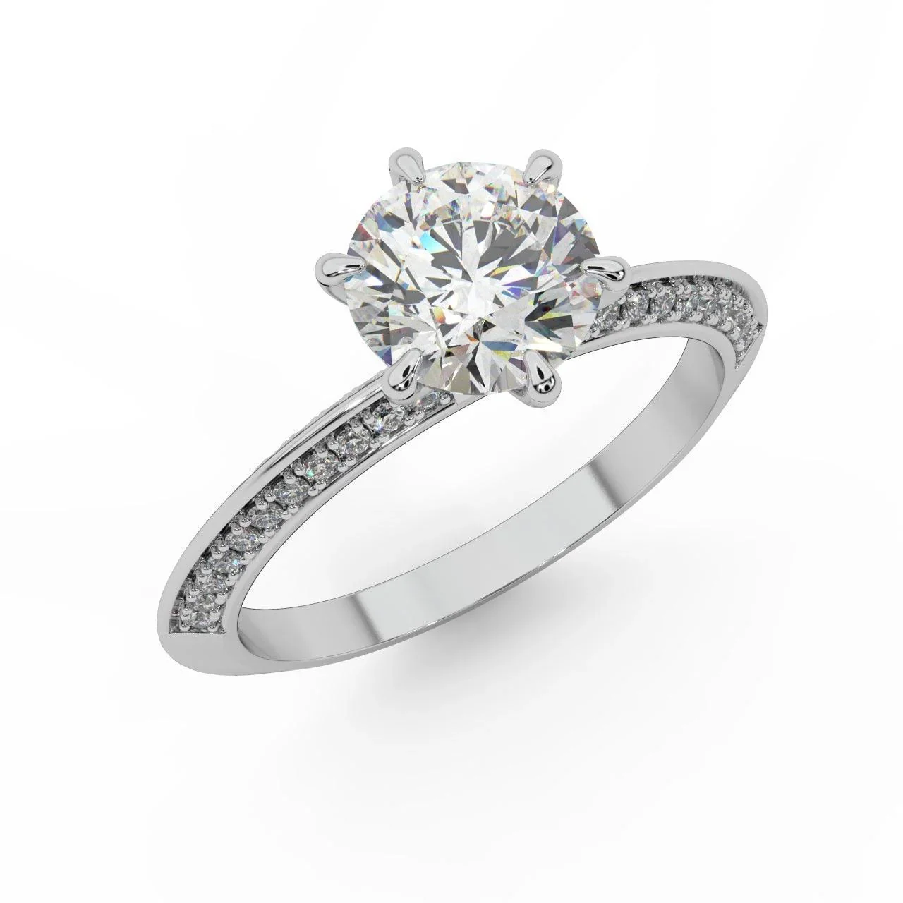 6 Claw Round Diamond Knife Edge Engagement Ring - Image 4
