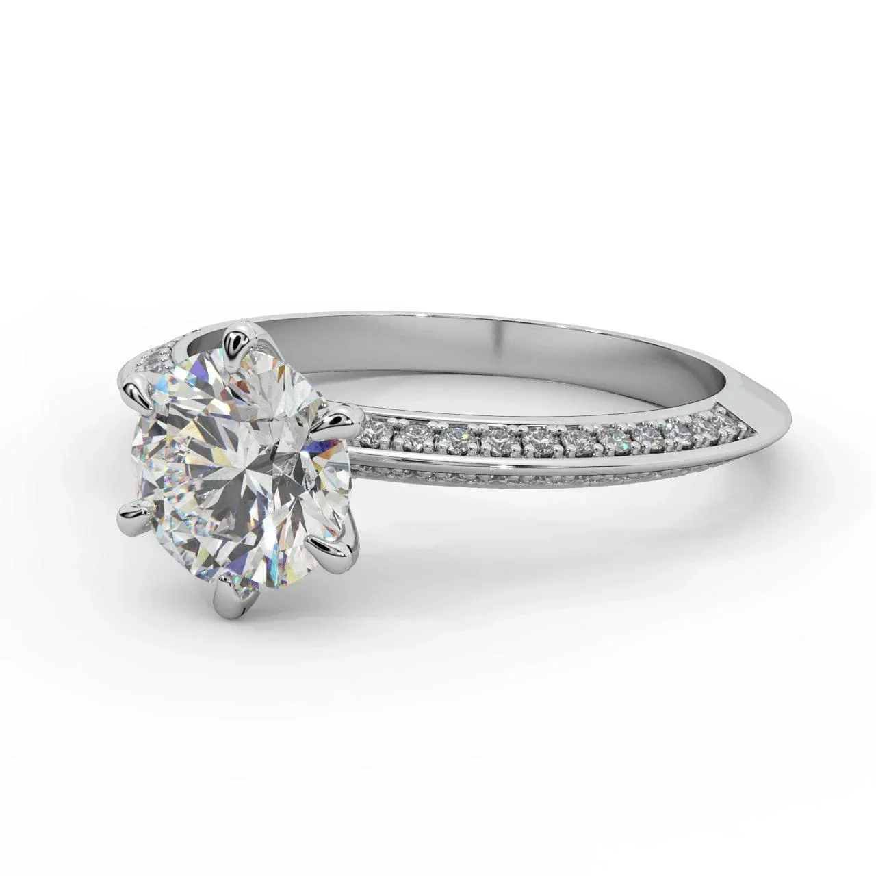 6 Claw Round Diamond Knife Edge Engagement Ring - Image 6