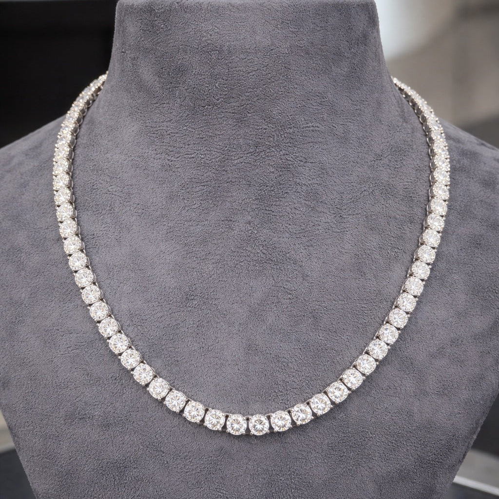 65ct Round Lab Diamond Tennis Necklace – 9k Gold, D/VS