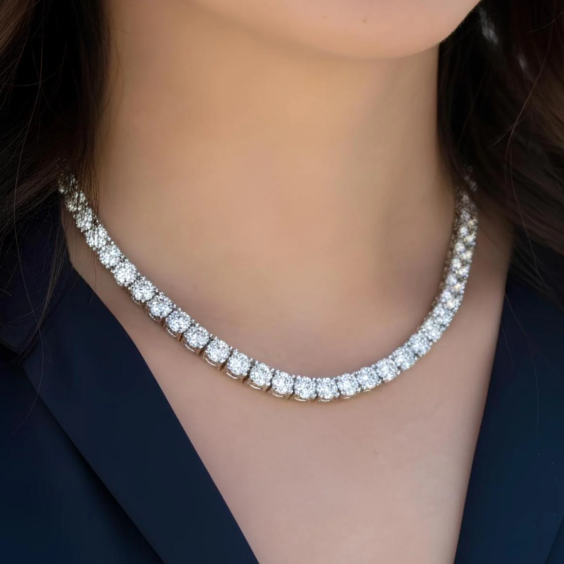 65ct Round Lab Diamond Tennis Necklace – 9k Gold, D/VS - Image 2