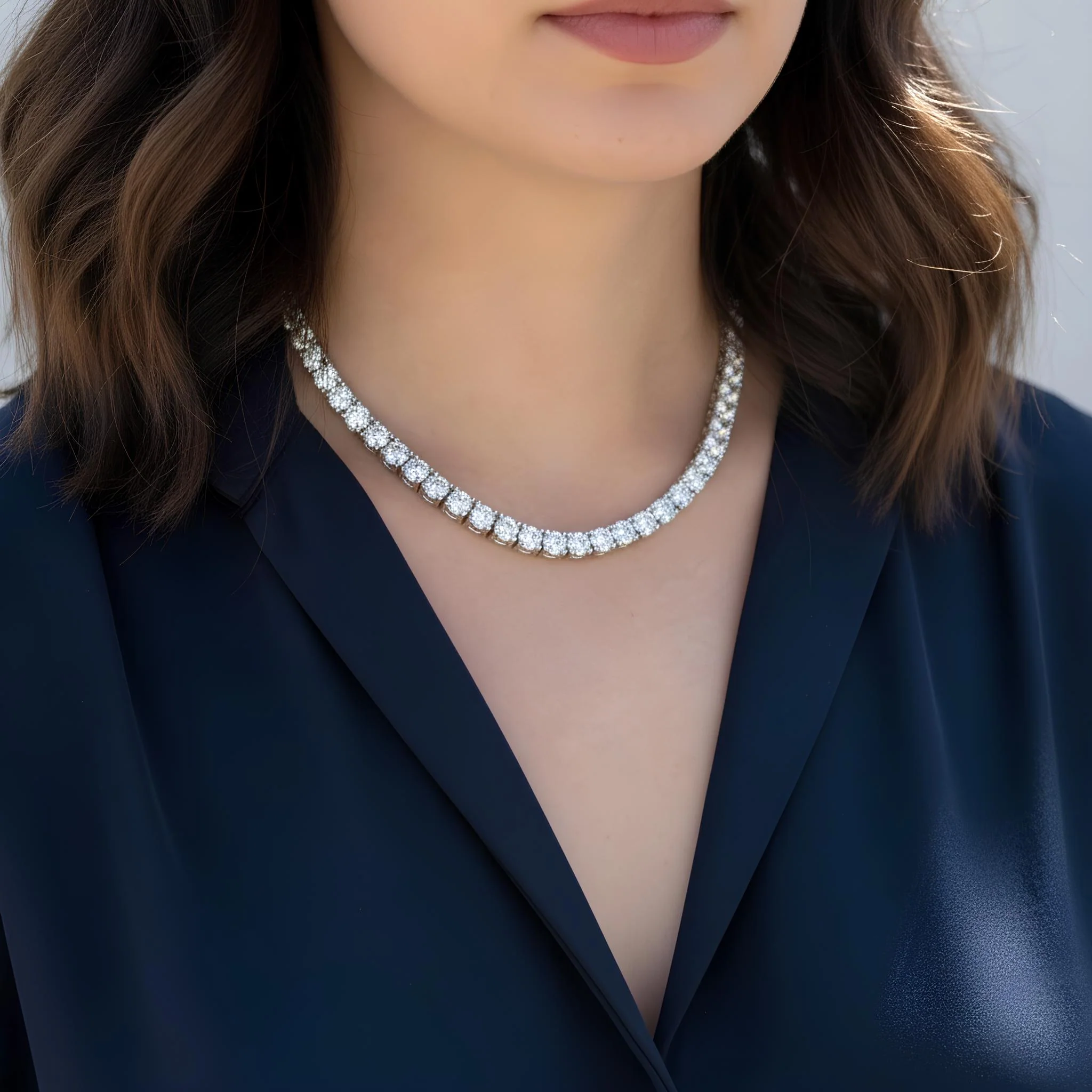 65ct Round Lab Diamond Tennis Necklace – 9k Gold, D/VS - Image 3