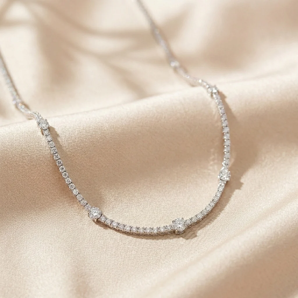 7.5ct Round Diamond Tennis Necklace – 18K White Gold, D/VS, Certified - Image 3