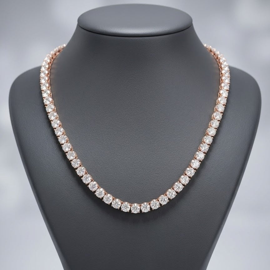 87Ct D-E/VS Round Lab Grown Diamond Tennis Necklace in Rose Gold - 58Grams
