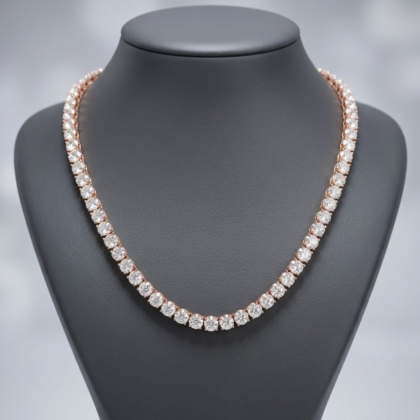 87Ct D-E/VS Round Lab Grown Diamond Tennis Necklace in Rose Gold - 58Grams - Image 2