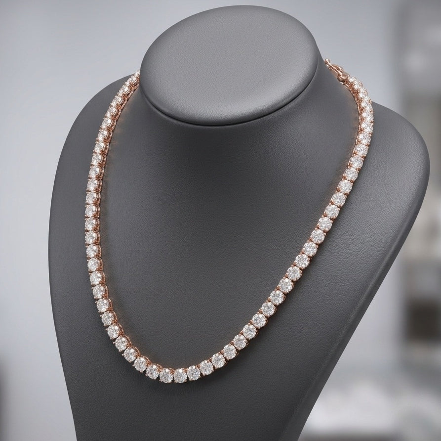 87Ct D-E/VS Round Lab Grown Diamond Tennis Necklace in Rose Gold - 58Grams - Image 3
