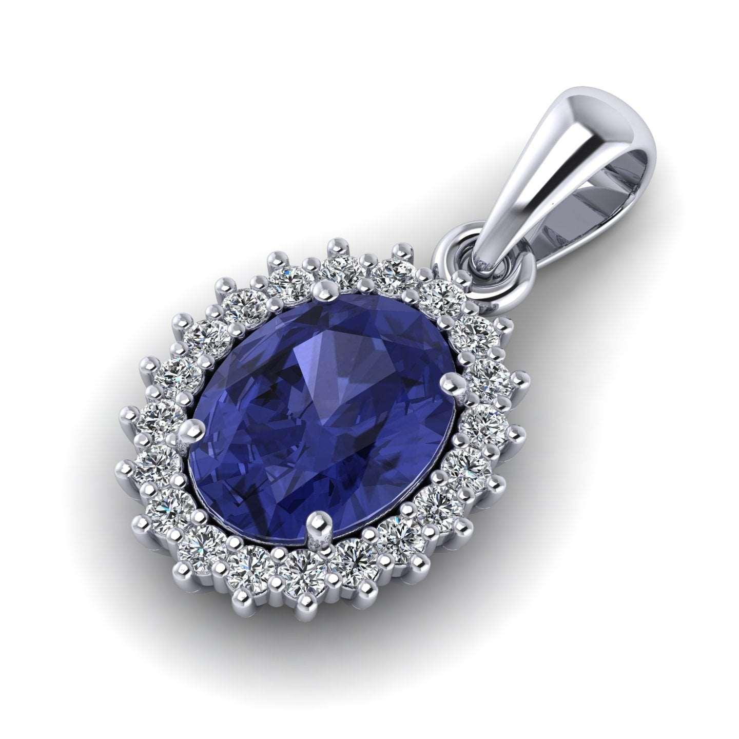 AAA 1.60 Ct Oval Tanzanite & 0.40 Ct Diamond Halo Pendant - Image 3