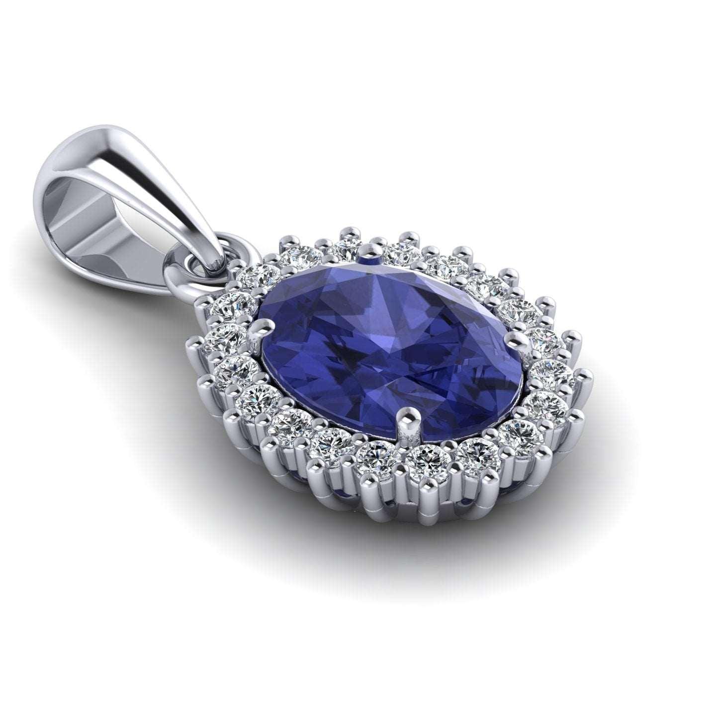 AAA 1.60 Ct Oval Tanzanite & 0.40 Ct Diamond Halo Pendant - Image 4
