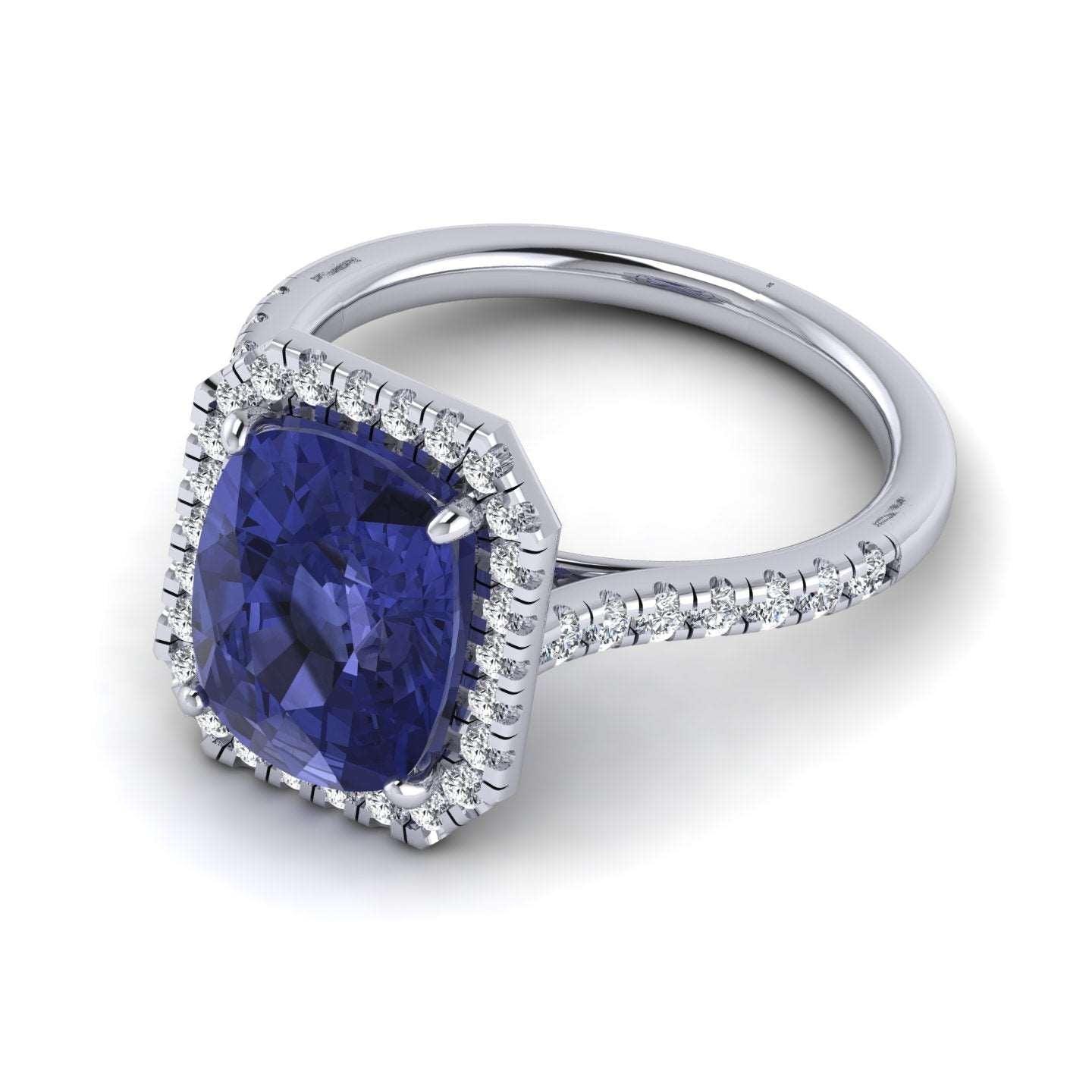 AAA 3.30 Ct Tanzanite Long Cushion & D/VS 0.52 Ct Diamond Halo Ring In Platinum - Image 3