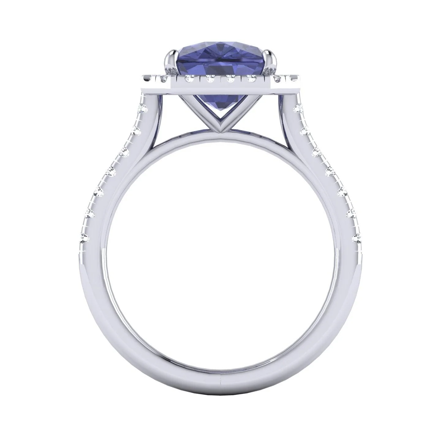 AAA 3.30 Ct Tanzanite Long Cushion & D/VS 0.52 Ct Diamond Halo Ring In Platinum - Image 4