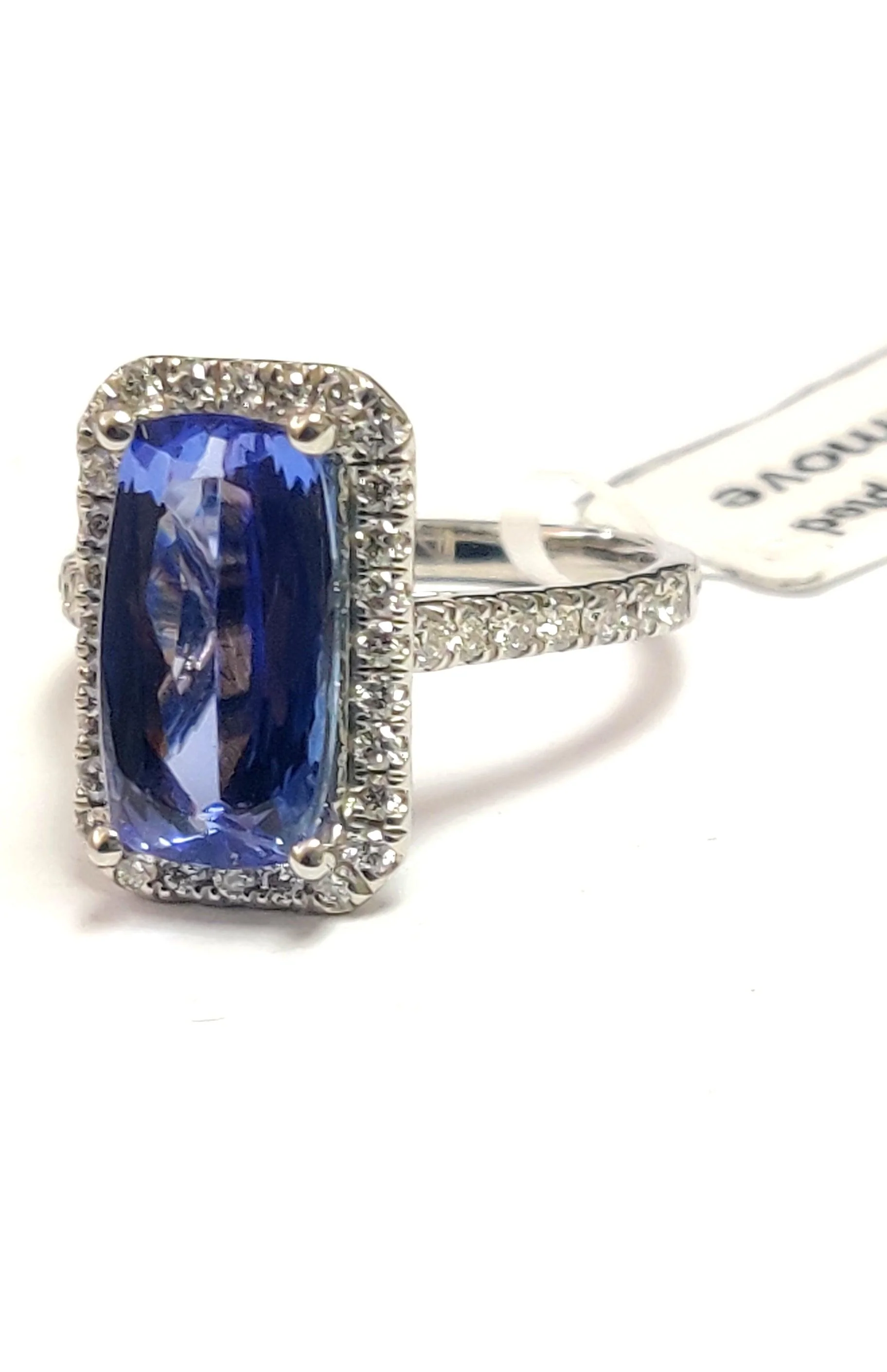 AAA 3.30 Ct Tanzanite Long Cushion & D/VS 0.52 Ct Diamond Halo Ring In Platinum - Image 8