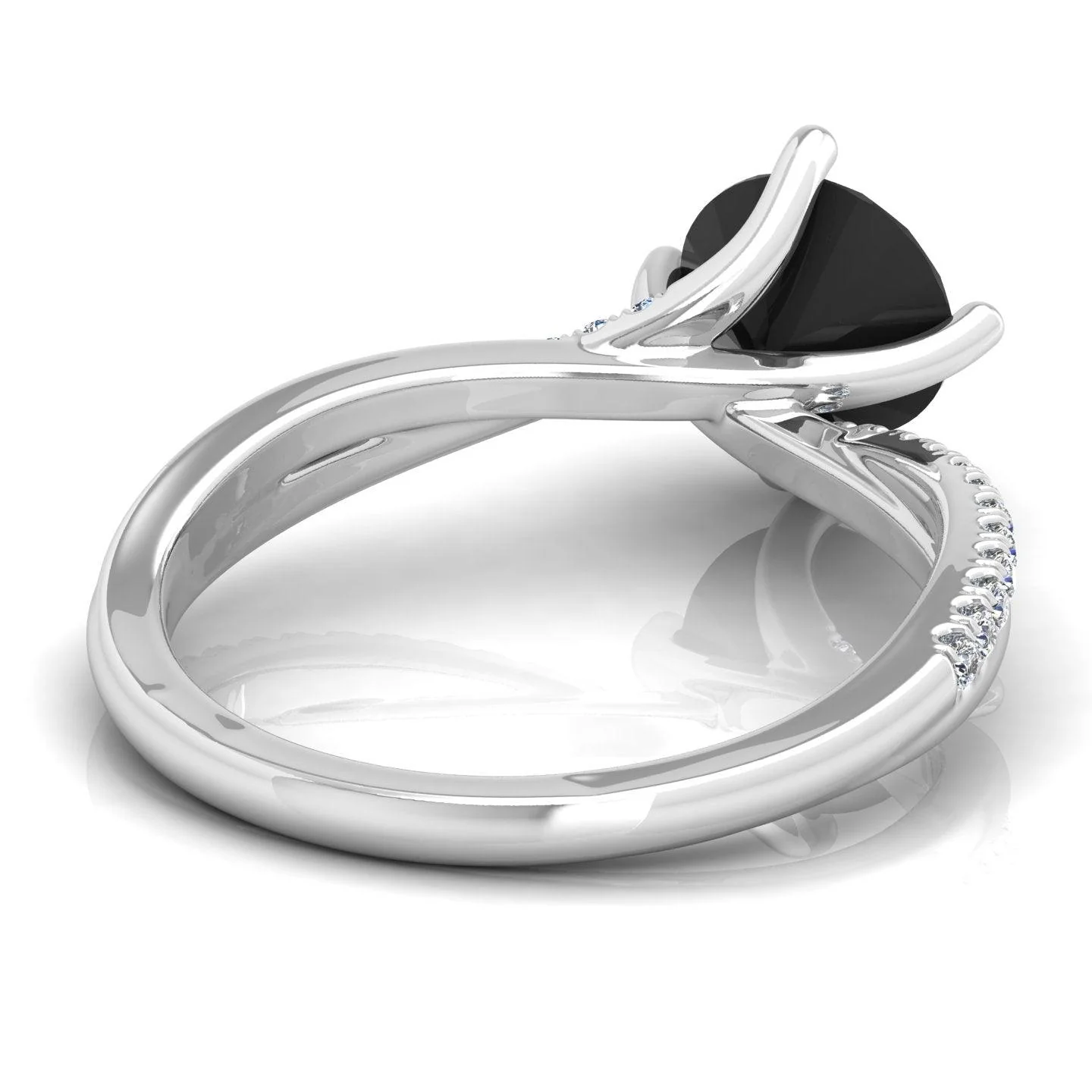 AAA Black & White Diamond Twisted Claw Set Engagement Ring For Her - 1.30 Carat - Image 7