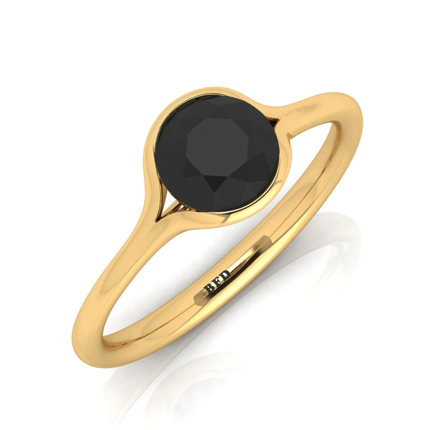AAA Black Diamond Bezel Set Solitaire Engagement Ring - 1.00 carat - Image 2