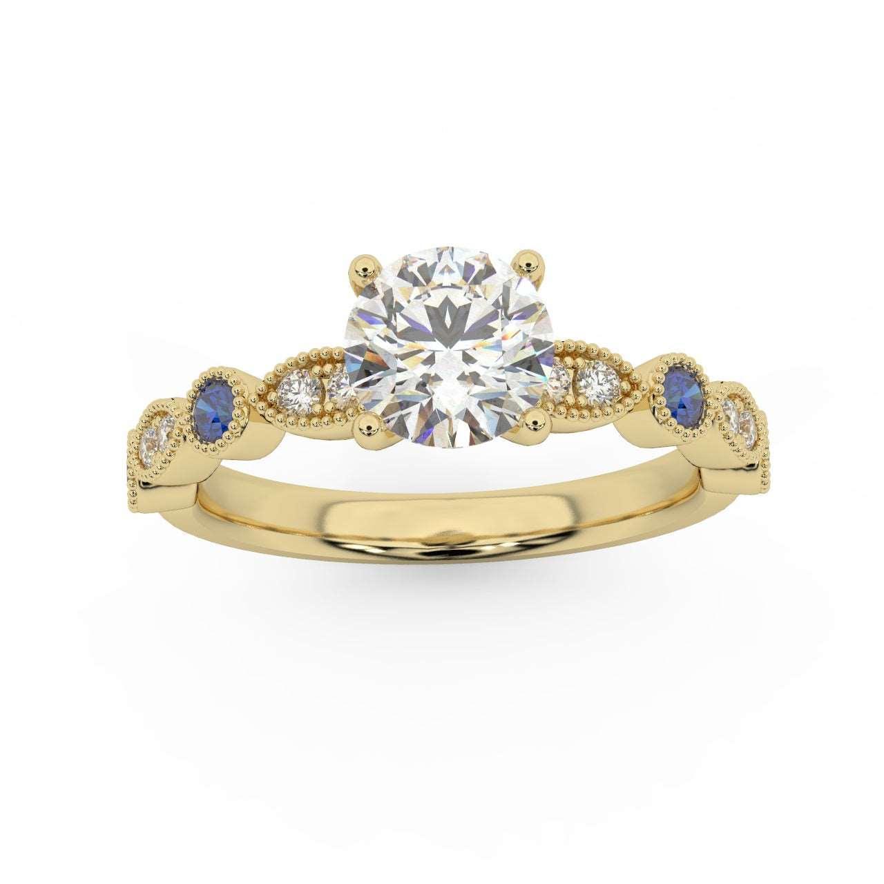 Antique Bezel And Pave Set Diamond Engagement Ring - Miligrain on Edges - Image 3