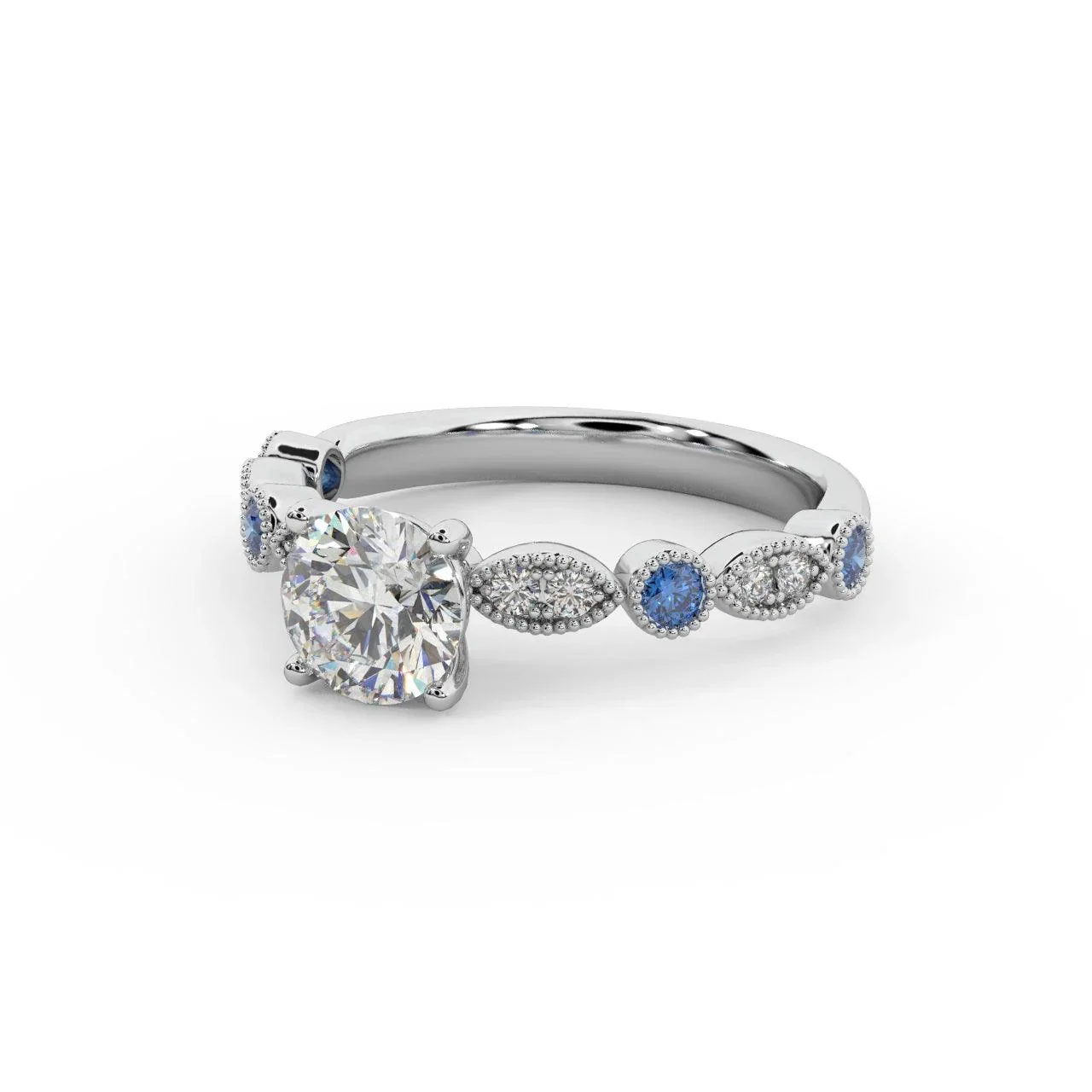 Antique Bezel And Pave Set Diamond Engagement Ring - Miligrain on Edges - Image 6