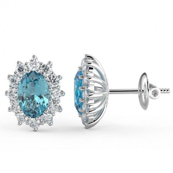 Aquamarine & Diamond Cluster Earring Heavy White Gold - Image 3
