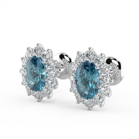 Aquamarine & Diamond Cluster Earring Heavy White Gold - Image 4