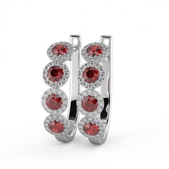 Beautiful..! 0.60 CT Ruby & Diamond Halo Hoop Earrings - Image 6