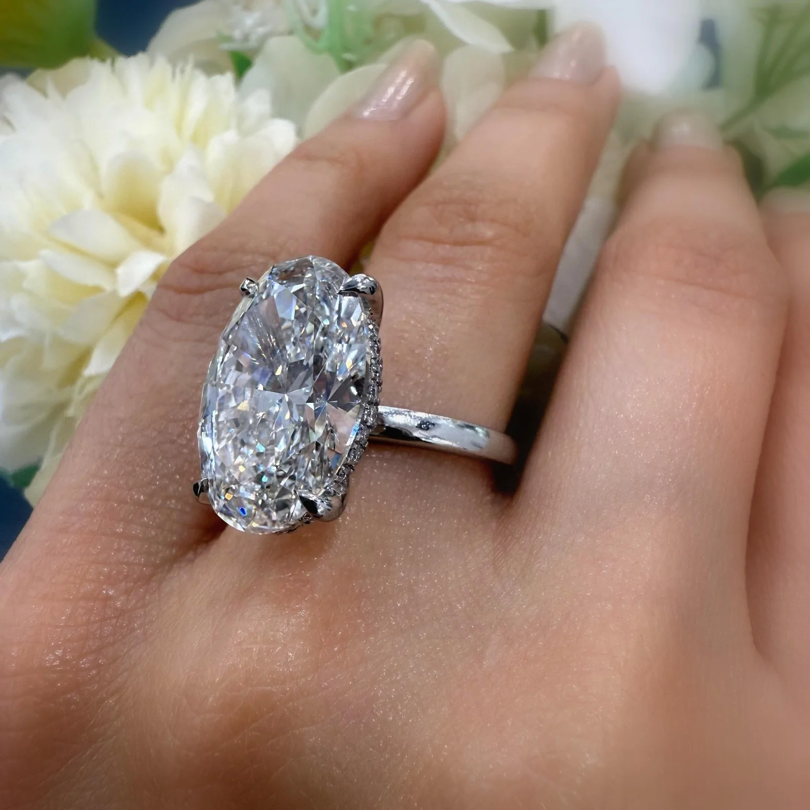 10.25CT IGI Certified Lab Oval Diamond Hidden Halo Engagement Ring in Platinum - Image 4