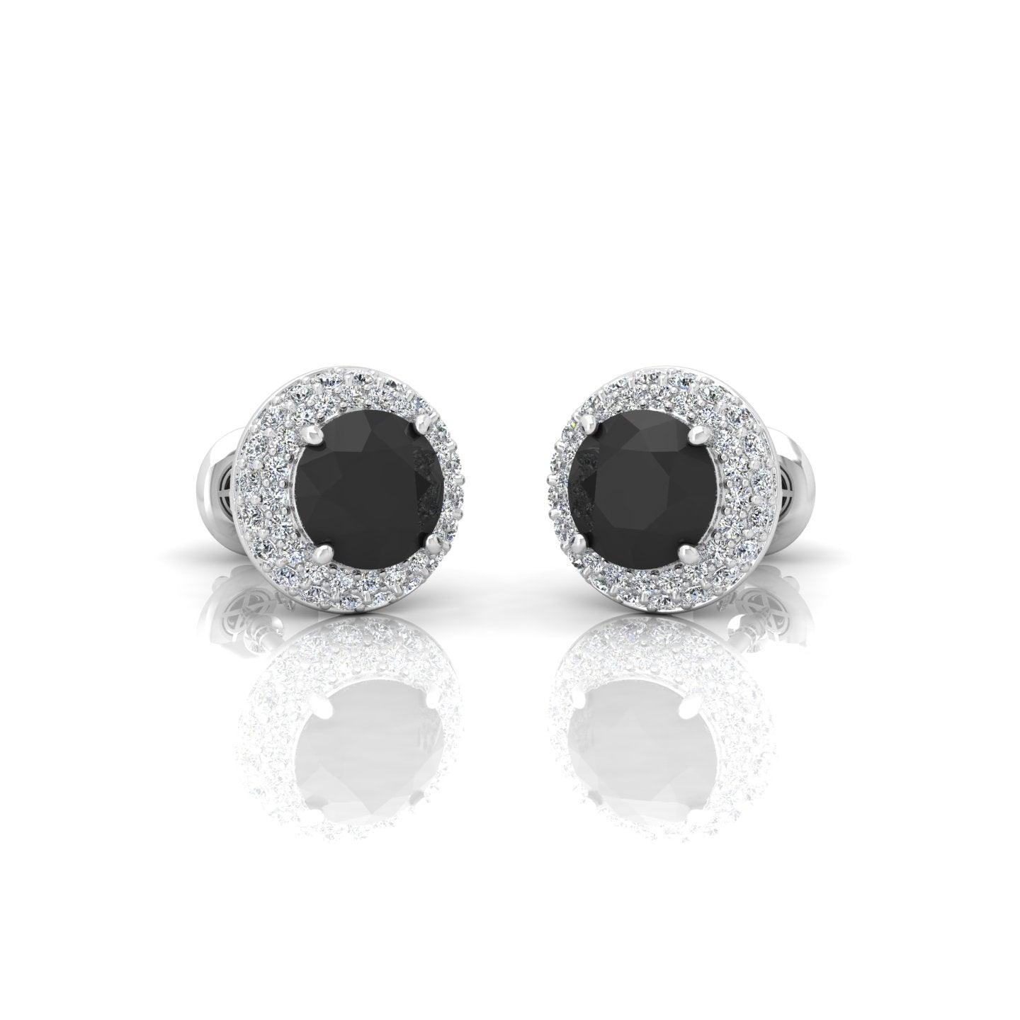 Black & White Diamond Double Halo Earrings - 1.50 Carat - Image 4