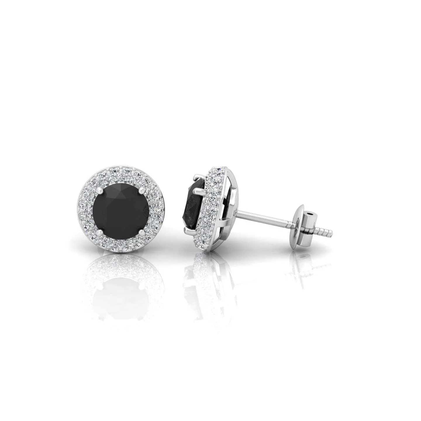 Black & White Diamond Double Halo Earrings - 1.50 Carat - Image 6