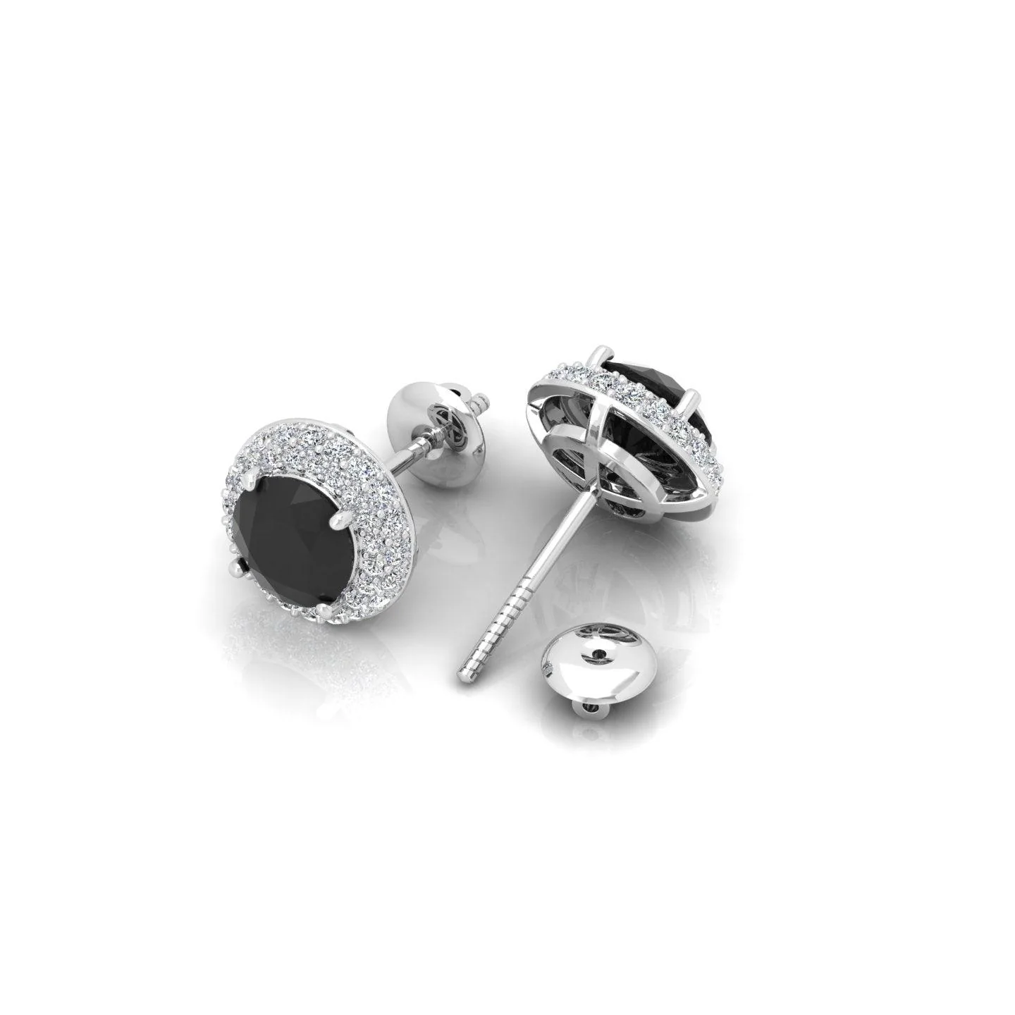 Black & White Diamond Double Halo Earrings - 1.50 Carat - Image 7