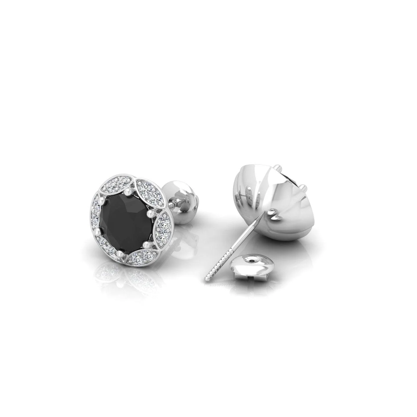 Black & White Diamond Pave Set Designer Halo Earrings - 0.80 Carat - Image 11