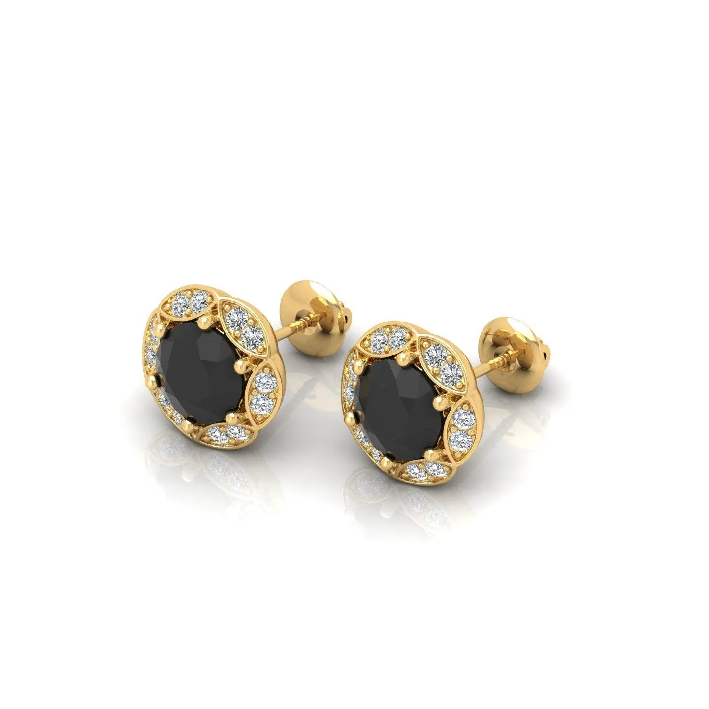 Black & White Diamond Pave Set Designer Halo Earrings - 0.80 Carat - Image 12