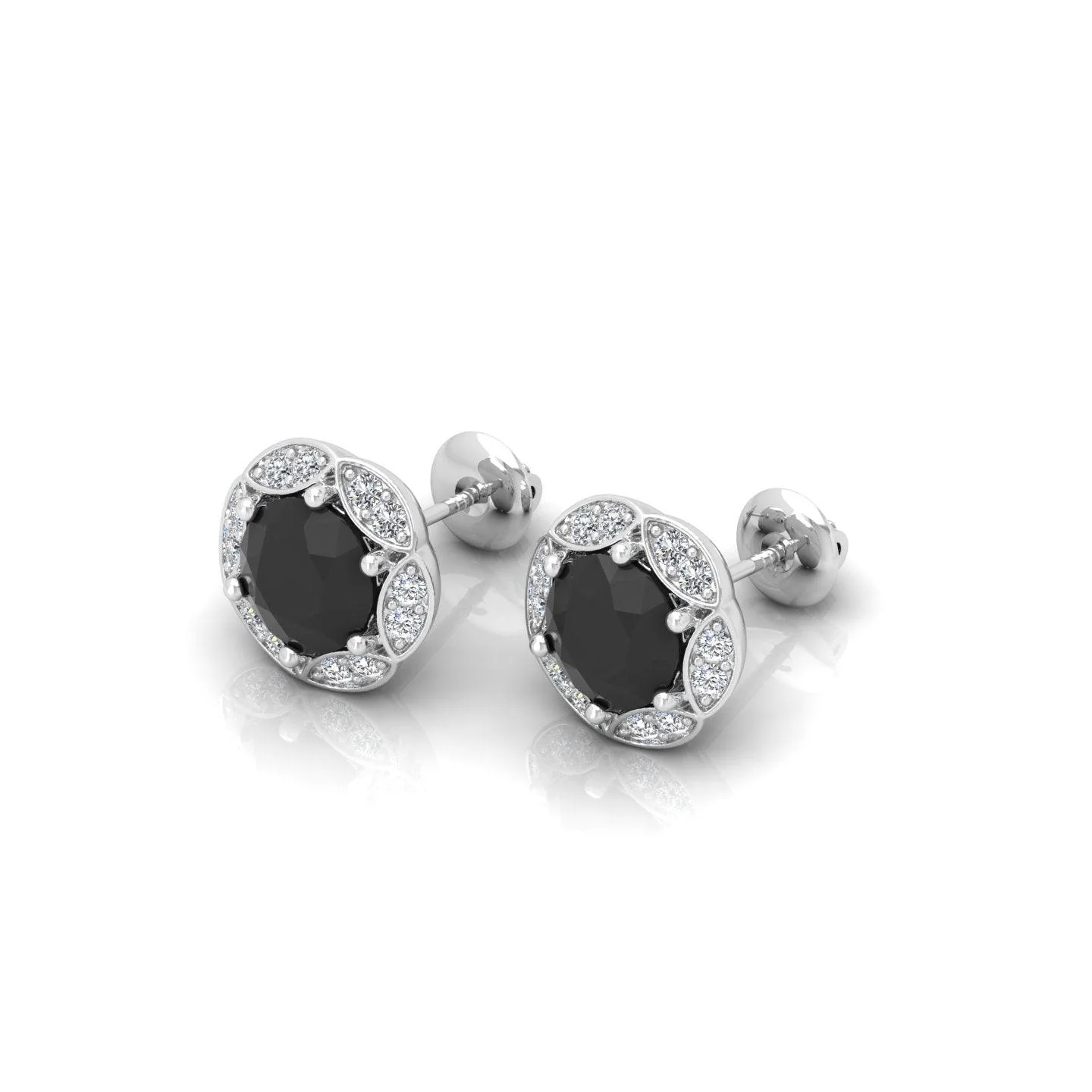 Black & White Diamond Pave Set Designer Halo Earrings - 0.80 Carat - Image 14