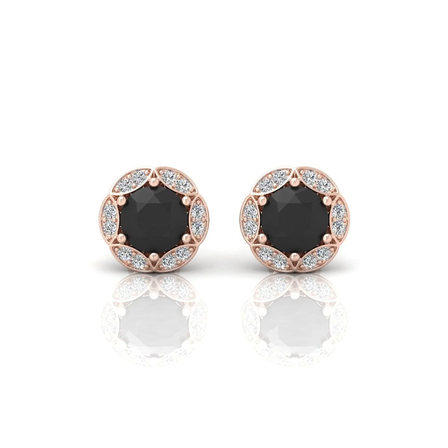 Black & White Diamond Pave Set Designer Halo Earrings - 0.80 Carat - Image 3
