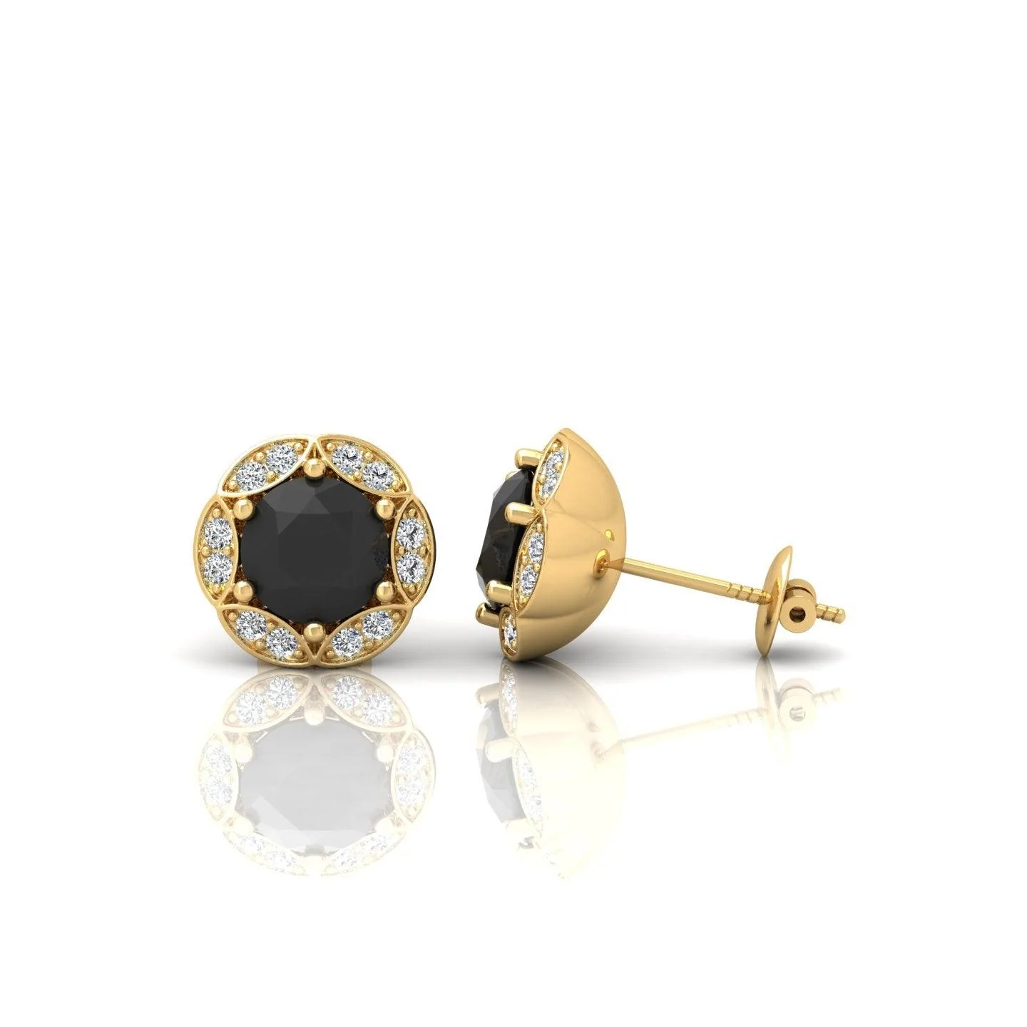 Black & White Diamond Pave Set Designer Halo Earrings - 0.80 Carat - Image 4