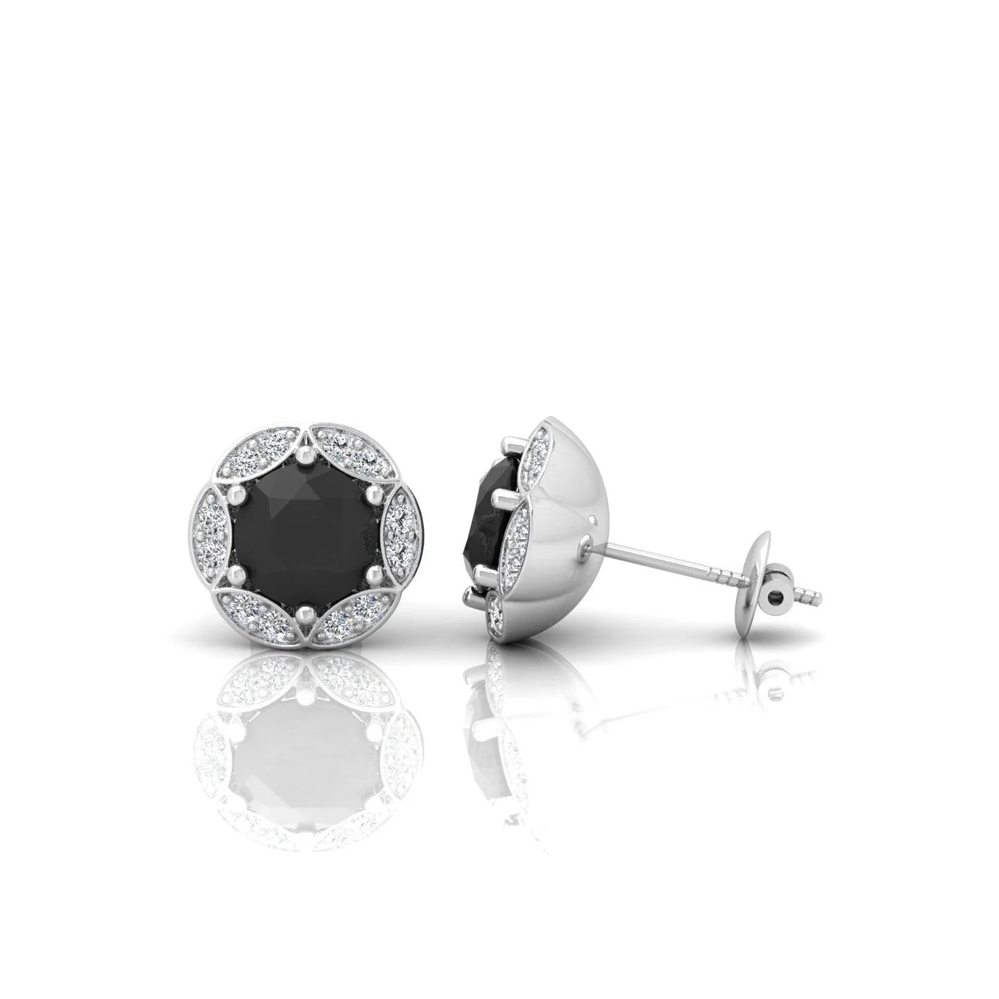 Black & White Diamond Pave Set Designer Halo Earrings - 0.80 Carat - Image 5
