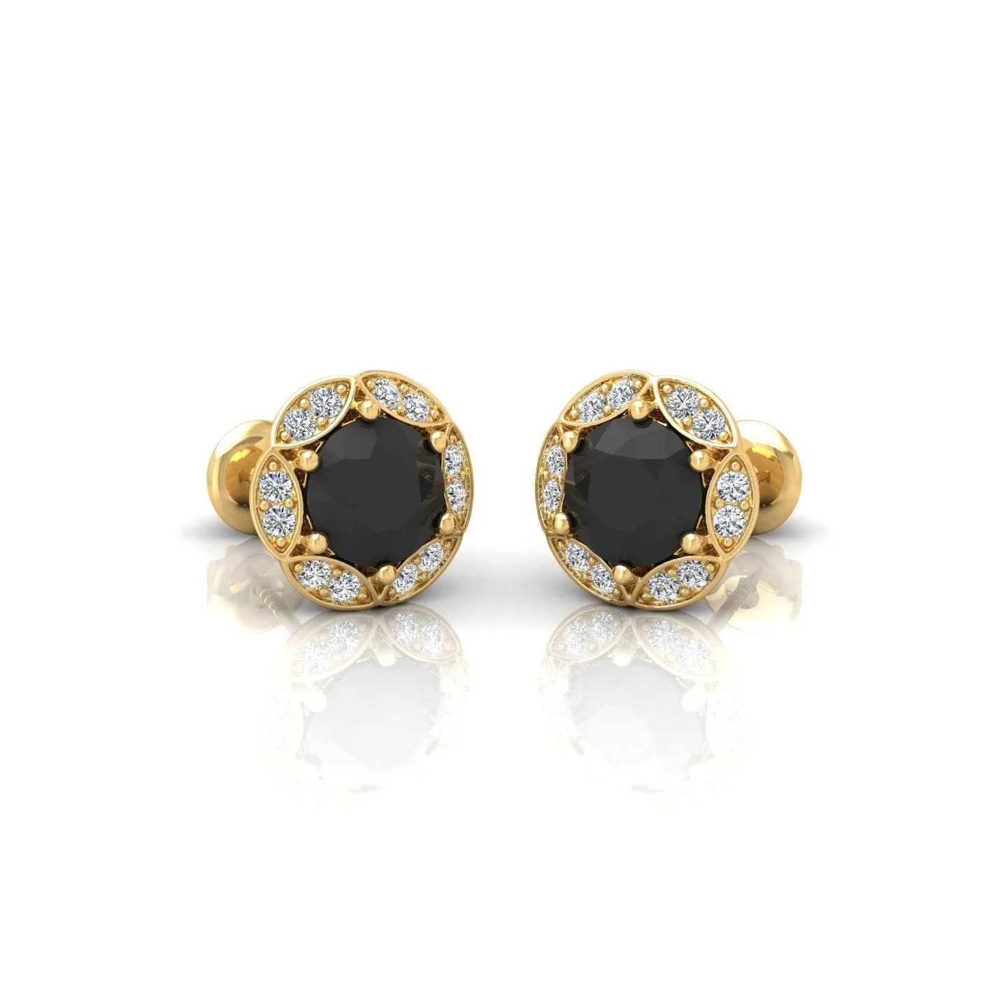 Black & White Diamond Pave Set Designer Halo Earrings - 0.80 Carat - Image 6