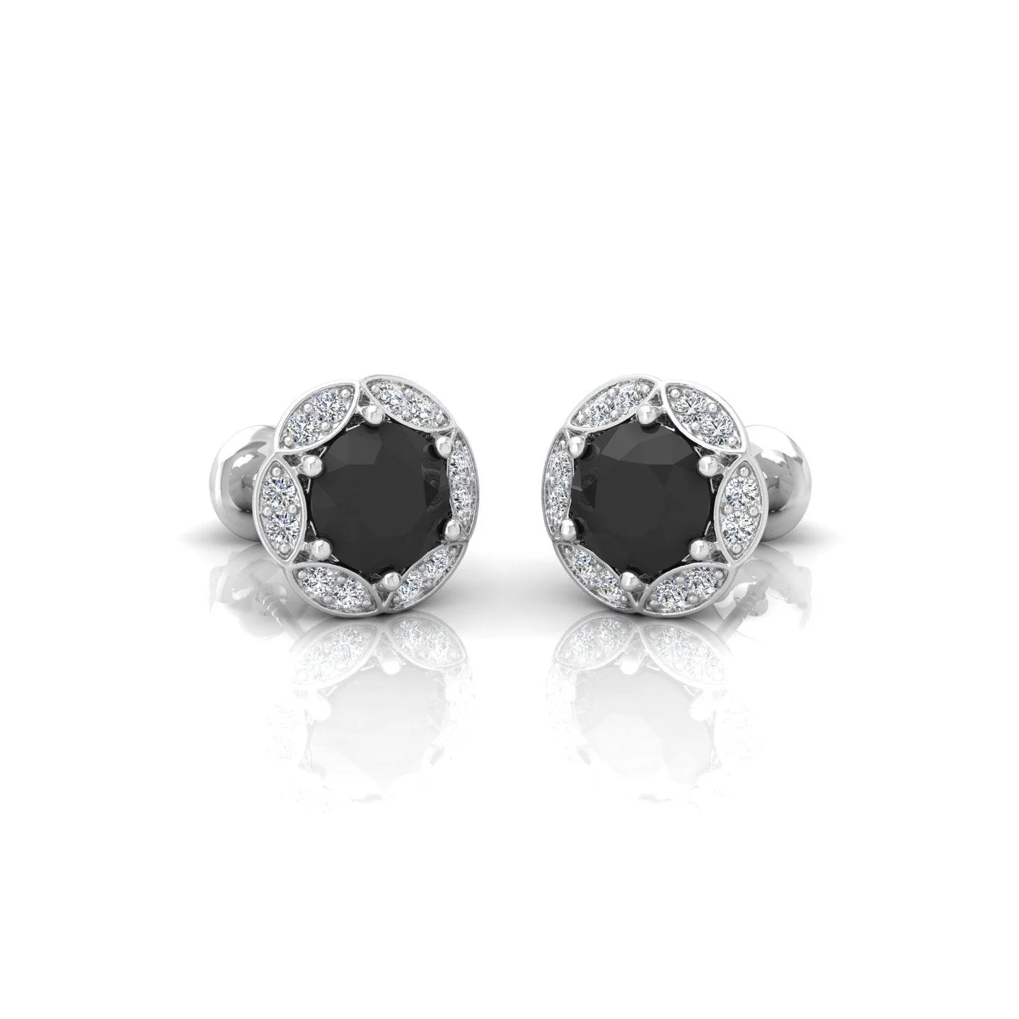 Black & White Diamond Pave Set Designer Halo Earrings - 0.80 Carat - Image 8