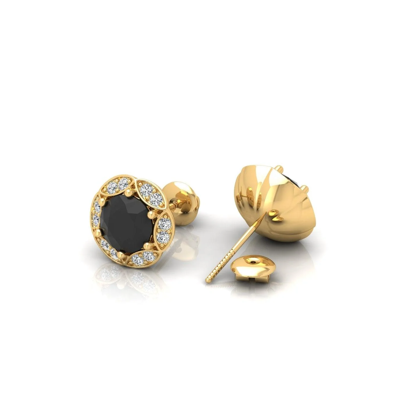 Black & White Diamond Pave Set Designer Halo Earrings - 0.80 Carat - Image 9
