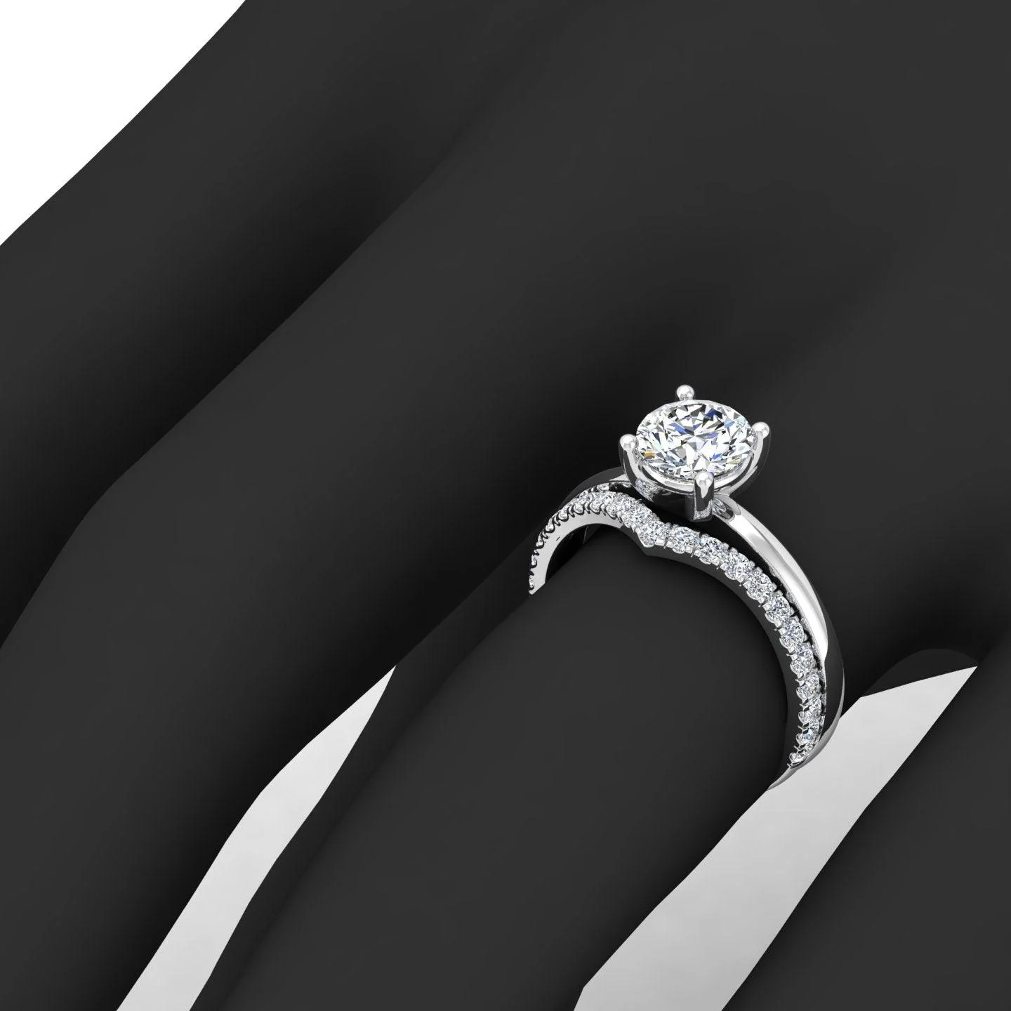 Certified 4 Claw Round Diamond Solitaire Ring With Curved Matching Band - Image 2