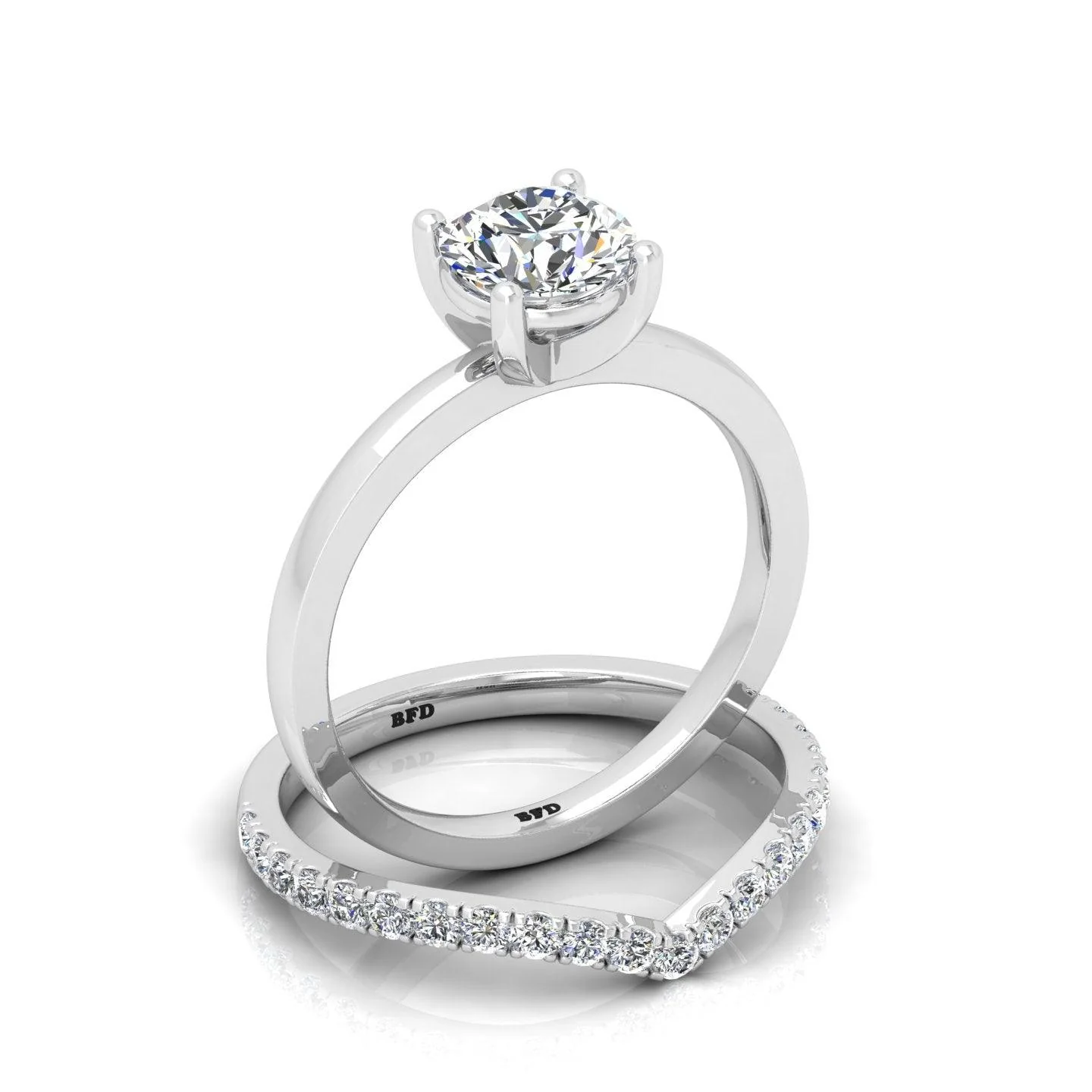 Certified 4 Claw Round Diamond Solitaire Ring With Curved Matching Band - Image 3