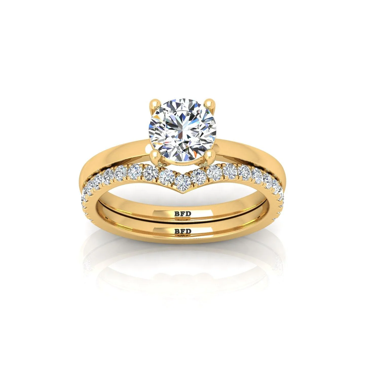 Certified 4 Claw Round Diamond Solitaire Ring With Curved Matching Band - Image 4
