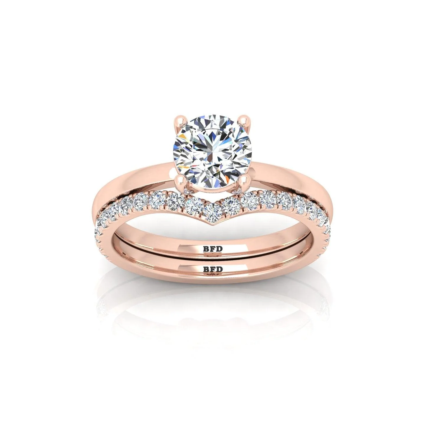 Certified 4 Claw Round Diamond Solitaire Ring With Curved Matching Band - Image 5