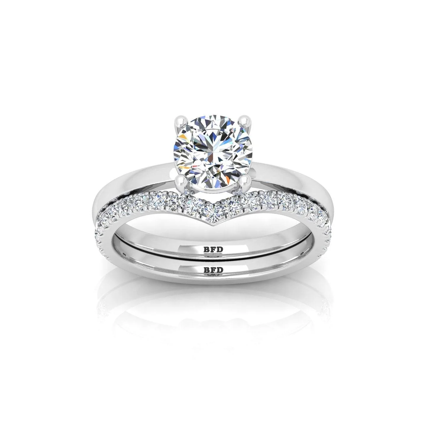 Certified 4 Claw Round Diamond Solitaire Ring With Curved Matching Band - Image 6