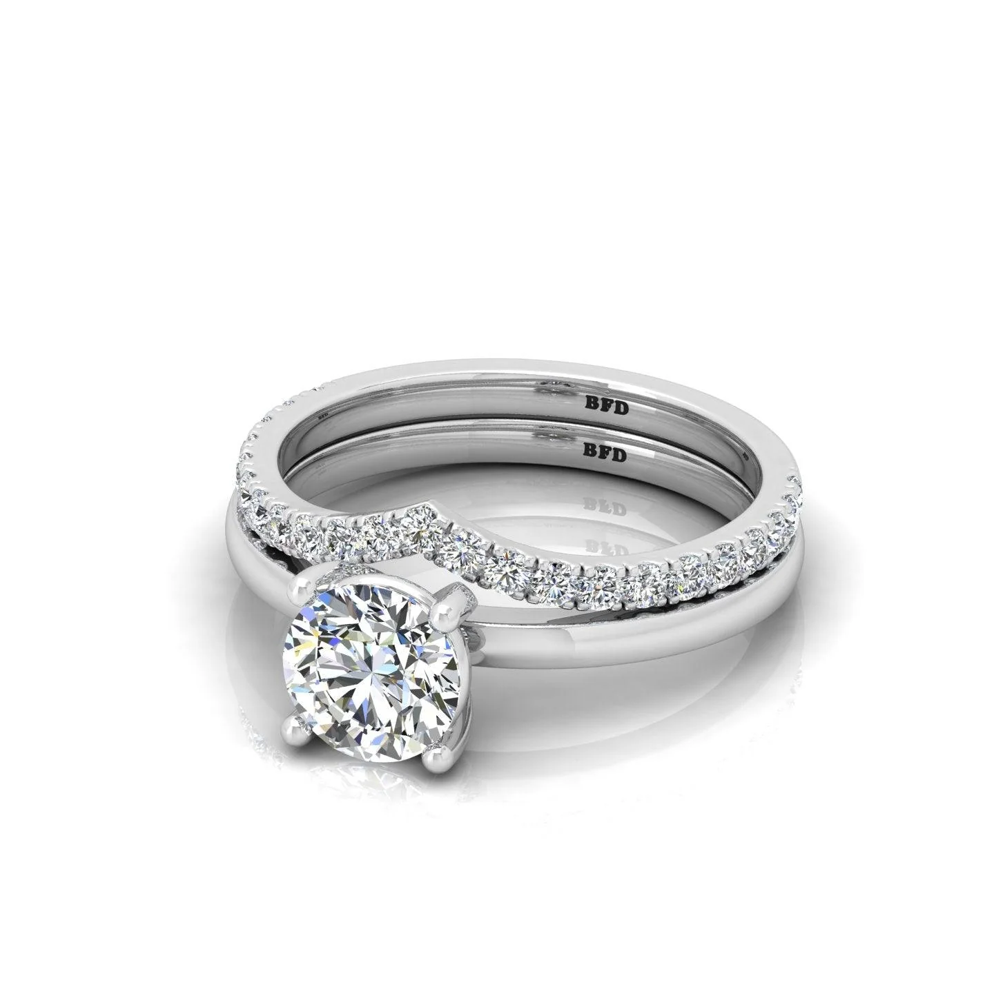 Certified 4 Claw Round Diamond Solitaire Ring With Curved Matching Band - Image 9