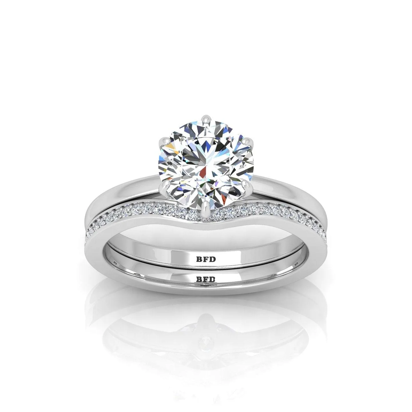 Certified 6 Claw Round Diamond Solitaire Ring With Matching Band - Image 3