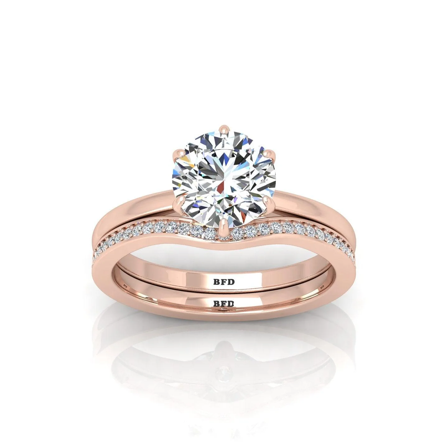 Certified 6 Claw Round Diamond Solitaire Ring With Matching Band - Image 5