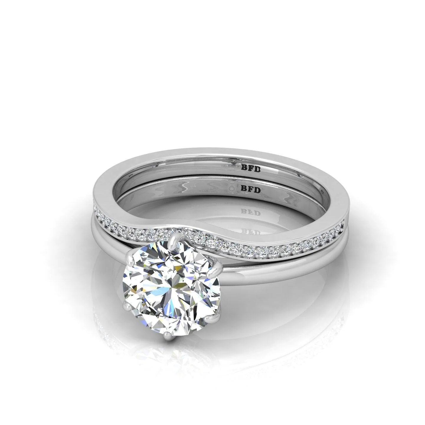 Certified 6 Claw Round Diamond Solitaire Ring With Matching Band - Image 8