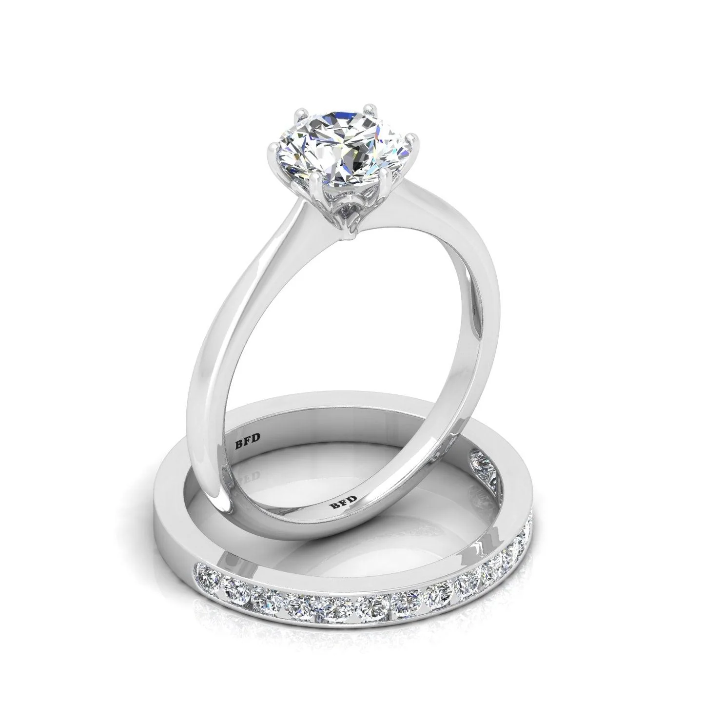 Certified 6 Claw Round Diamond Solitaire Ring With Matching Band - Image 3