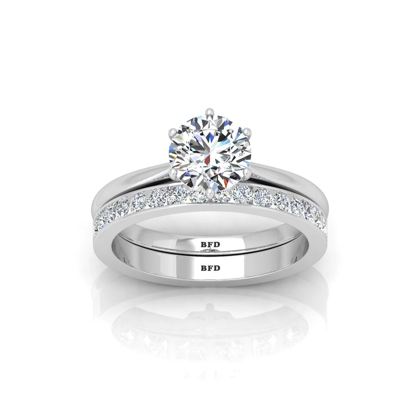 Certified 6 Claw Round Diamond Solitaire Ring With Matching Band - Image 6