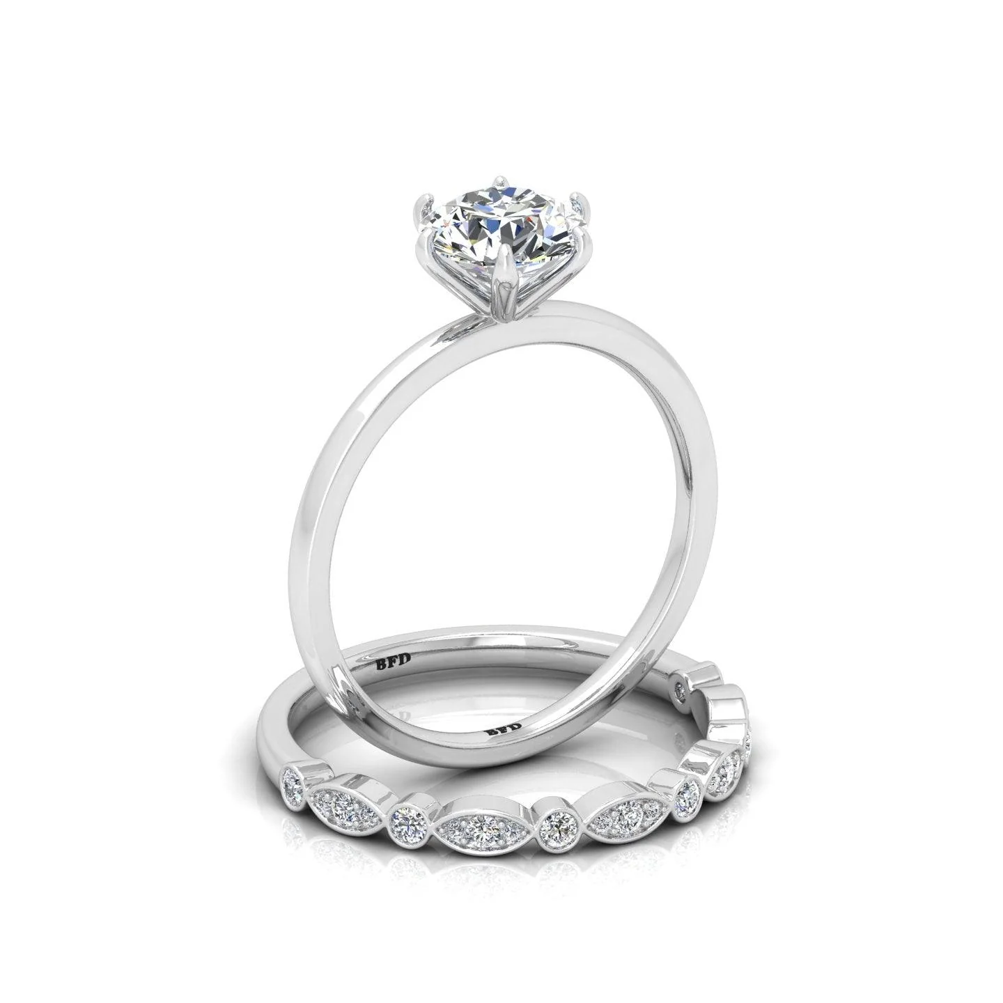 Certified 6 Claw Round Diamond Solitaire Ring With Matching Band - Image 3