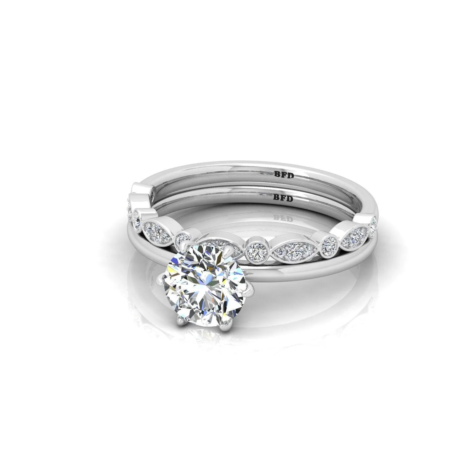 Certified 6 Claw Round Diamond Solitaire Ring With Matching Band - Image 9